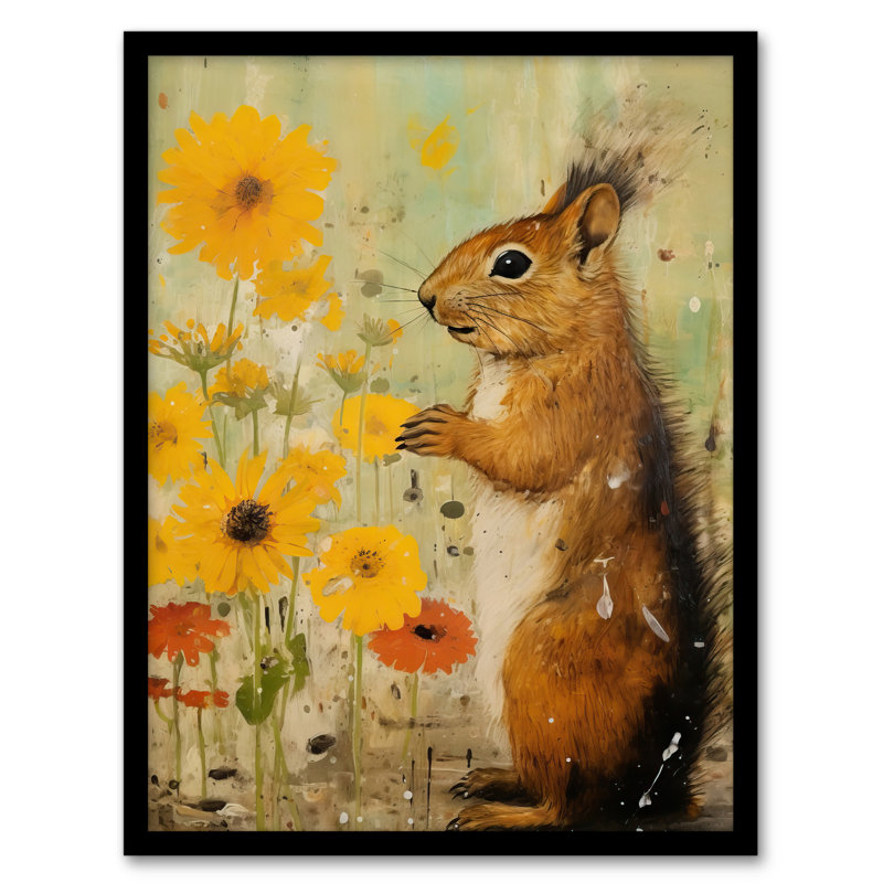 Squirrel In The Marigolds Stop To Smell The Flowers - Single Picture Frame Print