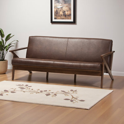 Dorcaster 3-Seater Sofa in Dark Brown Faux Leather & Walnut Wood, 29.39" H X 71.77" W X 32.9" D