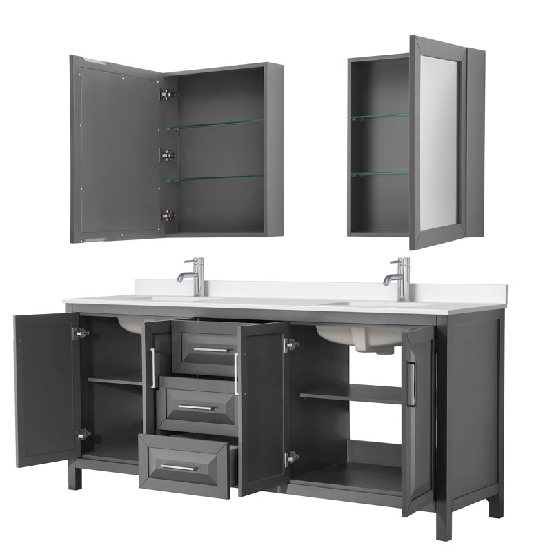 Daria 80'' W Vanity, Gray, Polished Chrome, Giotto Quartz