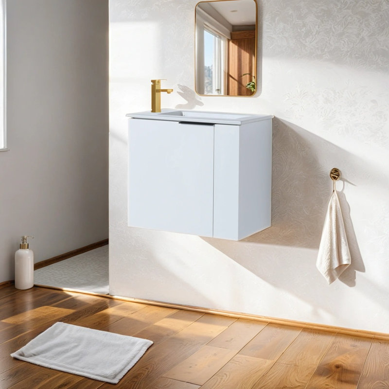 Meuble-lavabo simple 22,28 po avec plateau Kadeeja, Blanc
