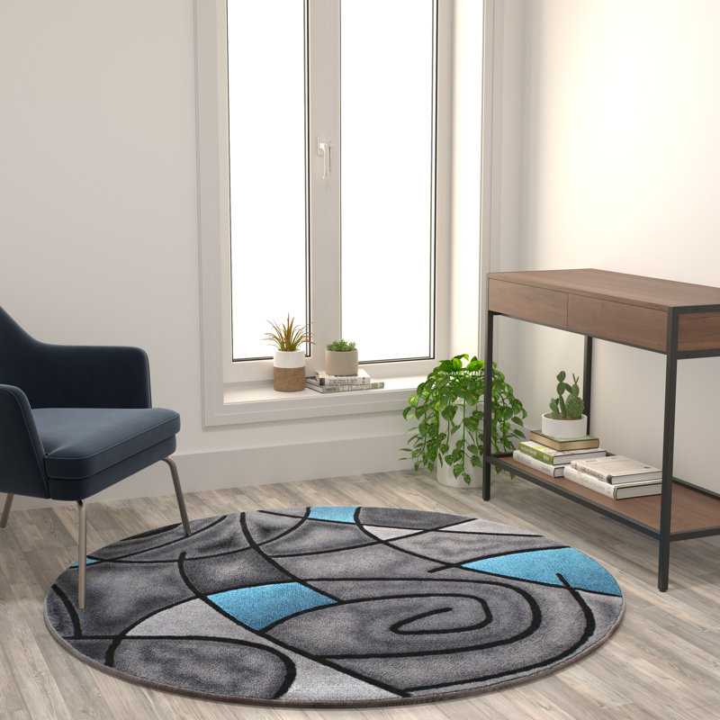 Sioar Blue/Gray Abstract Design Accent Area Rug, Round 5'