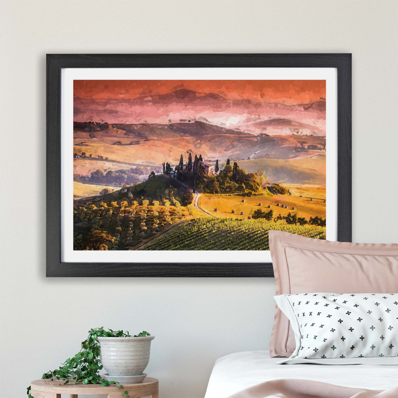 View Over Tuscany In Italy - Single Picture Frame Print, 45cm H x 63cm W x 2cm D, Black