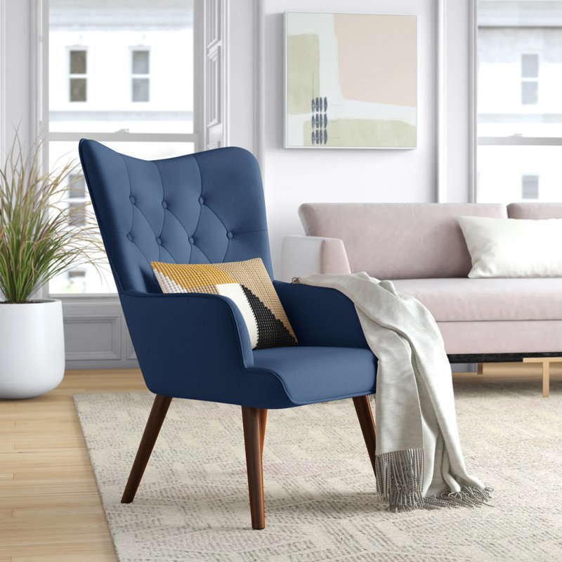 Sela Upholstered Wingback Chair, Blue