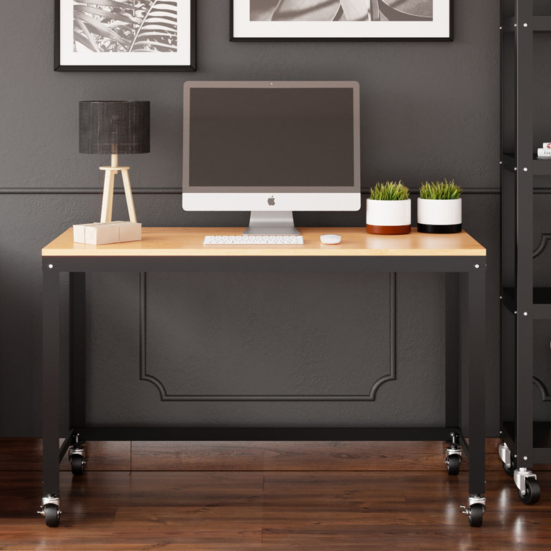 Ready-to-assemble 48-inch Wide Mobile Metal Desk with Laminate Top, Black