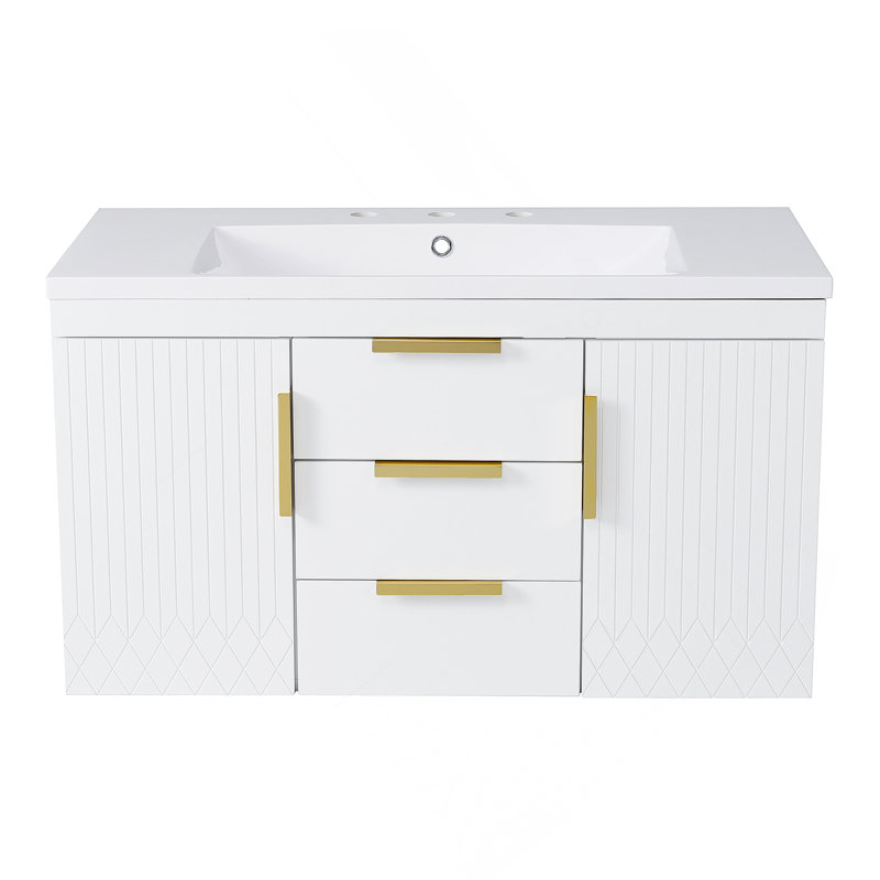 36" Wall-Mounted Bathroom Vanity, Floating Storage Cabinet with 2 Drawers, Solid Wood