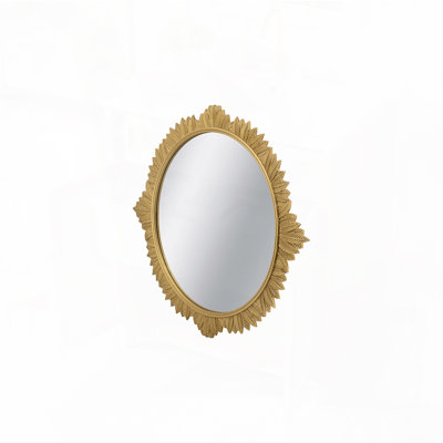 35.5x31.5" Round MDF Wall Mirror with Ornate Gold Frame