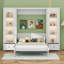 Grand lit plateforme escamotable avec tablette, armoires latérales, tiroirs et DEL-115733980