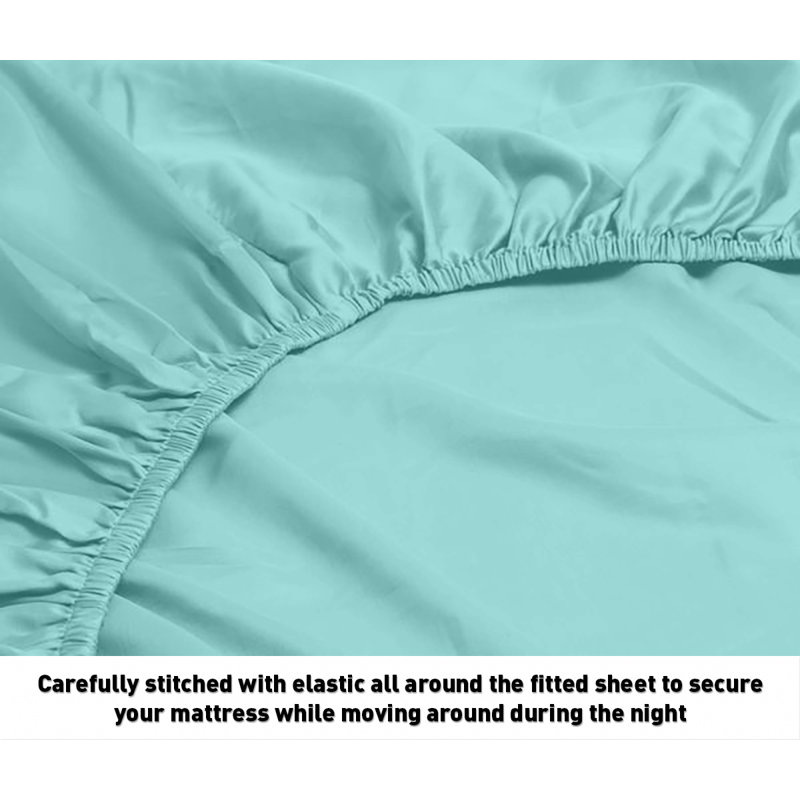 Egyptian Cotton Sateen Sheet Set, Aqua, Full Sheet Set + Fitted Sheet + 2 Pillowcases