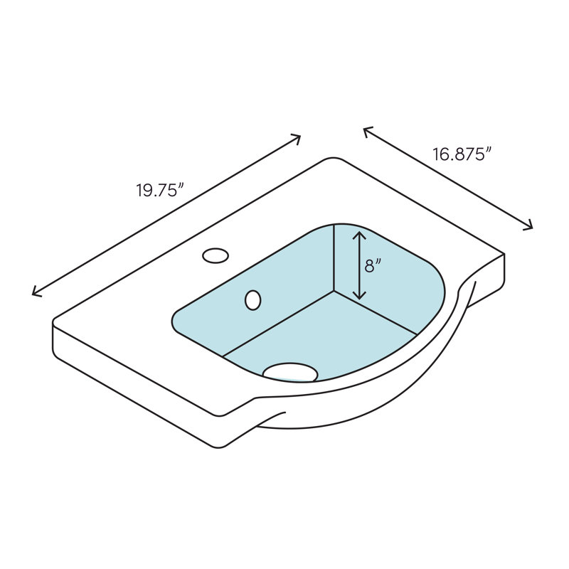 Lavabo de salle de bain encastré en forme de u avec trop-plein en céramique Devonshire, Gris glacial