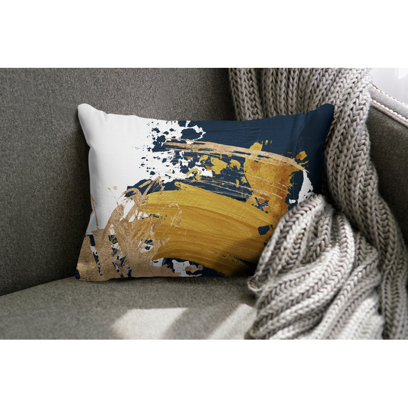 Coussin lombaire abstrait intérieur / extérieur, Jaune / or / blanc
