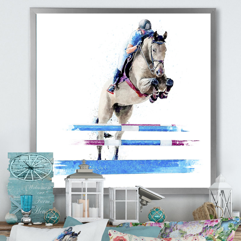 Reproduction d'art sur toile Jockey, H 36 po x l 36 po x P 1,5 po, Cadre photo argenté