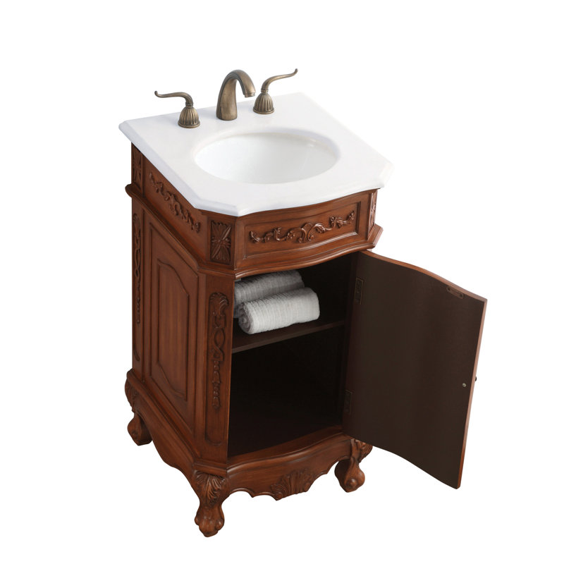 Lunette 19'' Single Bathroom Vanity with Top, Teak, Ivory White