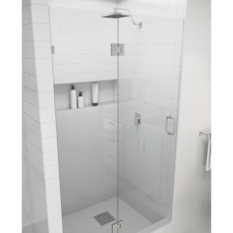Halo 33 in. x 78 in. Frameless Glass Hinge Shower Door, Polished Chrome