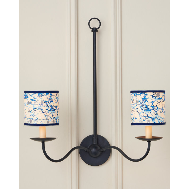 Marble Blue Lace Paper Drum Chandelier Shade