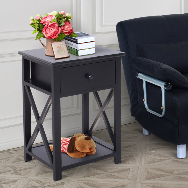 Dane End Table with Storage, Black