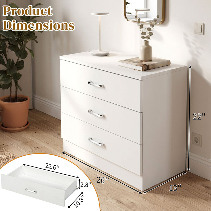 Adalade 25.96'' W 3 - Drawer Dresser, White