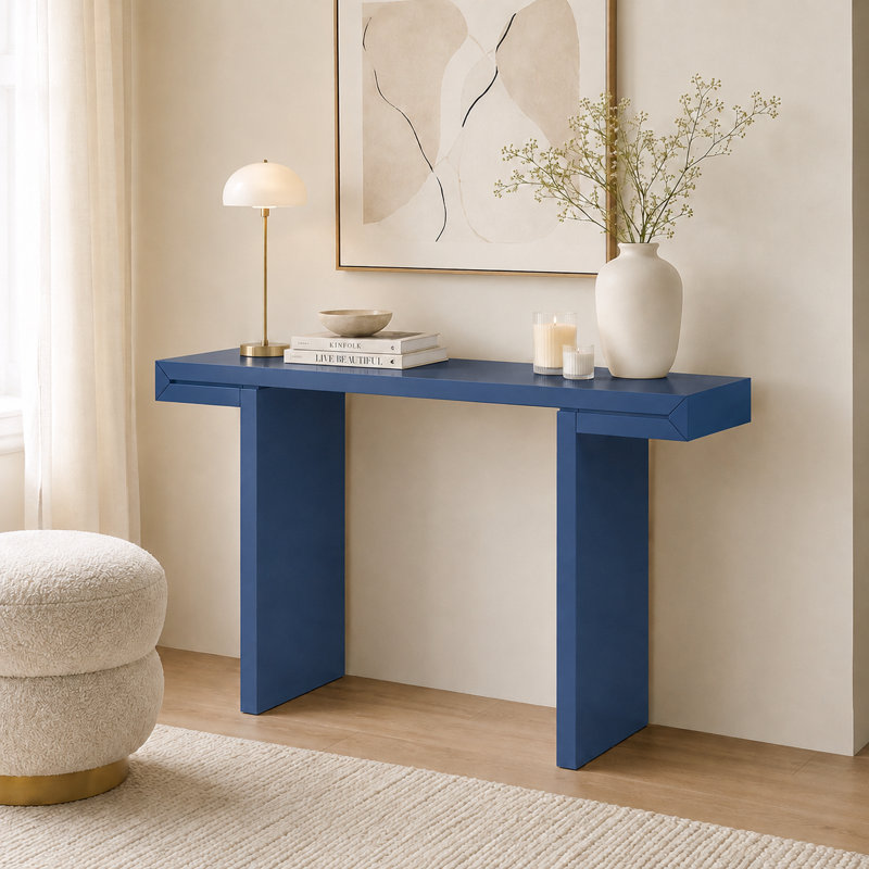 Console de style moderne de 60 pouces avec finition peinte et pieds réglables pour le salon, l'entrée ou le couloir., Marine