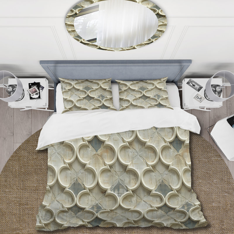 Ensemble de housse de couette ivoire Quatrefoil Wonders I - Midcentury, Housse de couette très grand + 2 taies décorativ