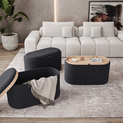 Rangement avec plateau réversible, noir, 30 x 15,5 dimensions, capacité de 265 lb, plateau noir, large, hauteur de 16,5 po, convient au décor moderne