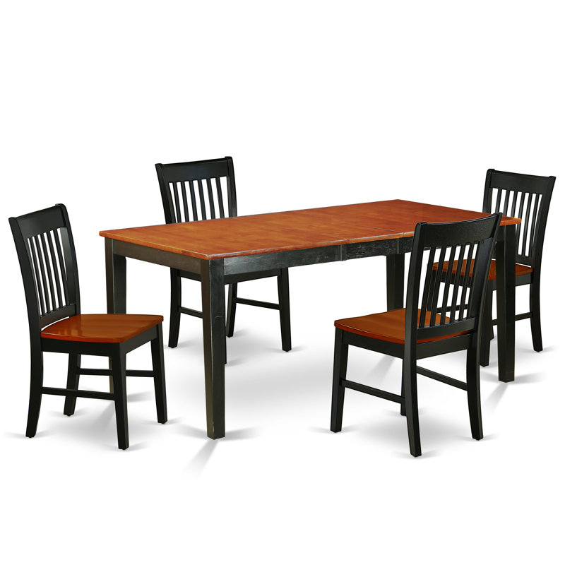 5 Piece Modern Dining Table Set Includes a Rectangle Wooden Table with Butterfly Leaf and 4 Kitchen Dining Chairs, Black & Cherry