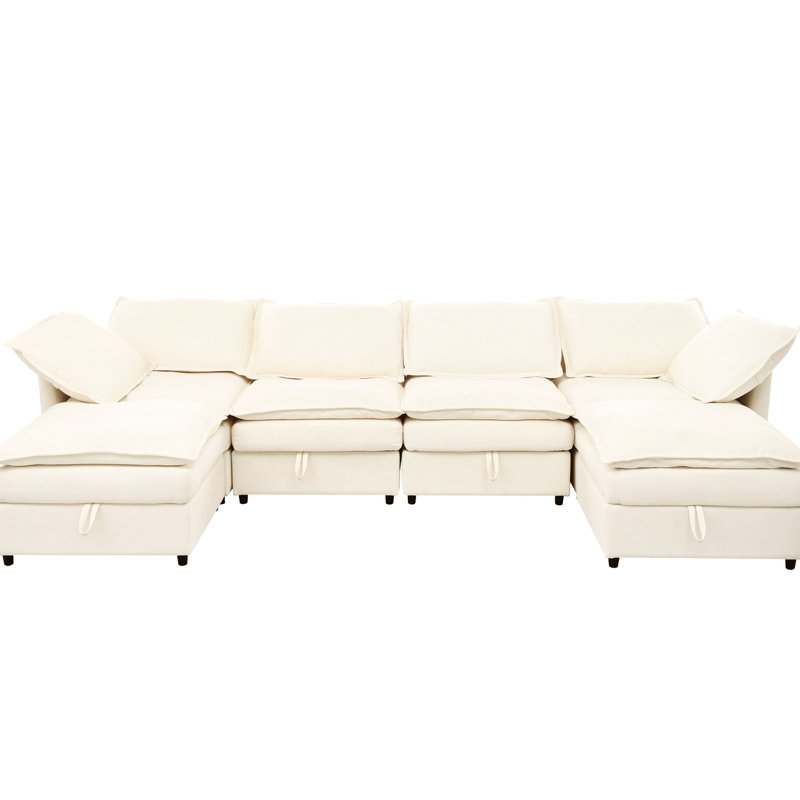 Lit polyvalent avec compartiment de rangement - beige, 6 sièges, coussins en mousse, modulaire 126 x 63 x 35, peu encombrant
