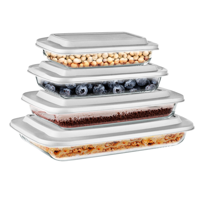 White Borosilicate Glass Rectangular Bakeware Set with BPA-Free Lids