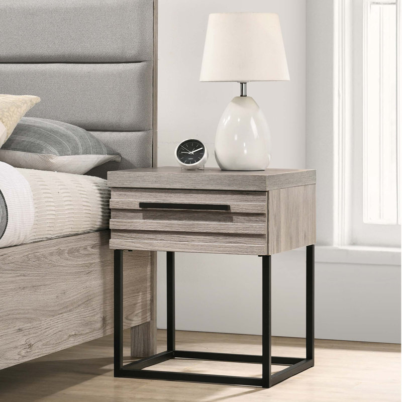 Contemporary Wood Nightstand With Metal Base, One Size, Nightstand ONLY