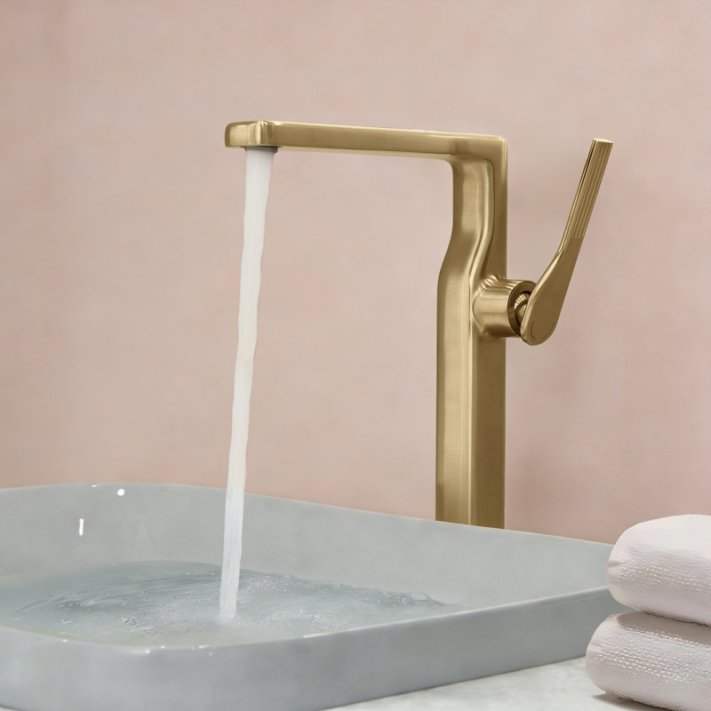Robinet de lavabo vasque de salle de bain monocorps et monocommande en laiton massif 10 po avec drain, Or brossé