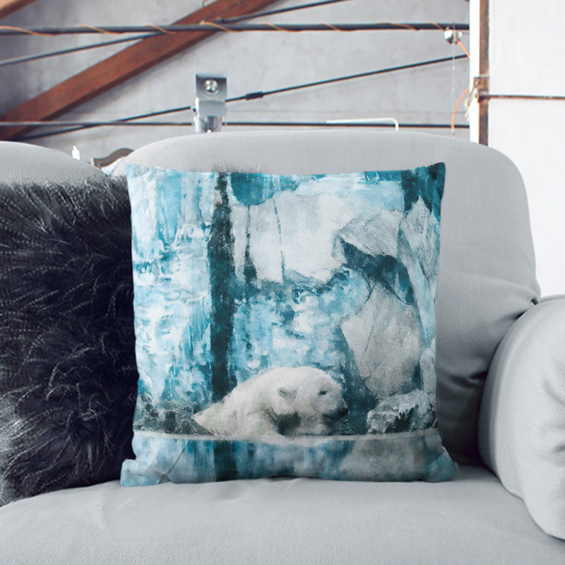 The Polar Bear Painting Square Throw Cushion, 40cm H x 40cm W x 15cm D, White