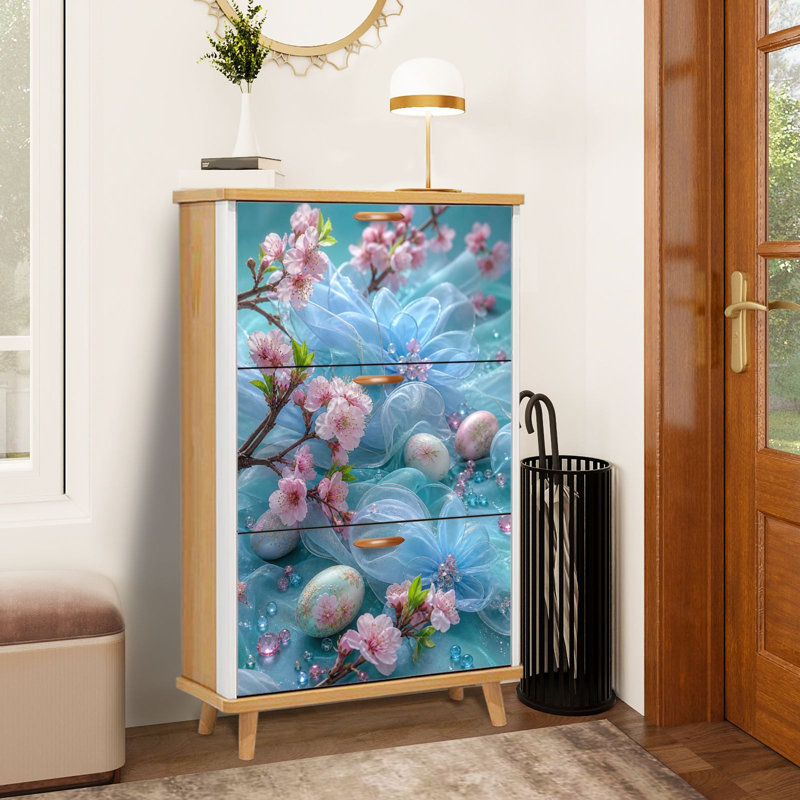 Rangement pour chaussures avec 3 tiroirs rabattables pour branches de cerisier en fleurs