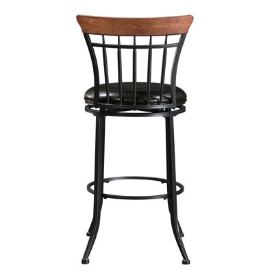 360-degree Swivel Bar Chair In Black Metal And Brown Faux Leather, 250lbs Weight Capacity, Dining Room Accessory Frame Pub With Swivel, Leather Seat, Area Furniture