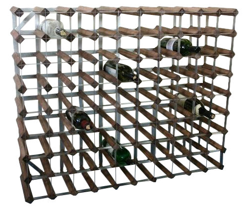 Liddle 90 Bottle Floor Wine Bottle Rack, Walnut Stained Pine / Galvanised Steel