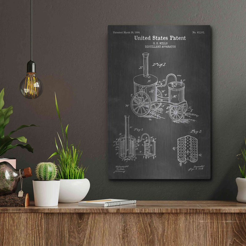 «Distillery Apparatus Blueprint Vernis Chalkboard», art mural en métal, H 16 po x l 12 po