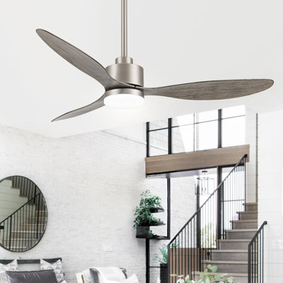 Loritta 52'' 3 - Blade Large Indooor Ceiling Fan With Light Kit and Remote, 3 LED Colours, 6 Speed Noiseless DC Motor, 5'' Downrod, Timer