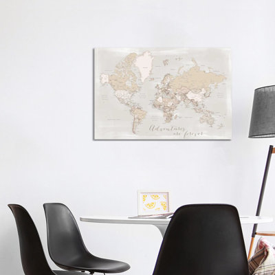 Rustic Detailed World Map Lucille, Adventures Are Forever by Blursbyai - Wrapped Canvas Gallery-Wrapped Canvas Giclée
