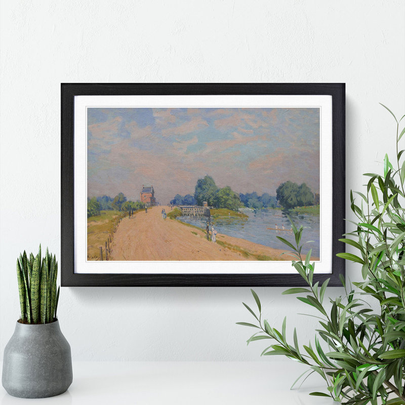 Road to Hampton Court by Alfred Sisley - Picture Frame Painting, Black Framed, 36cm H x 48cm W x 2cm D