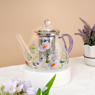 Heat-resistant Chamomile Glass Teapot With Infuser - 44 Fl Oz (1300ml)