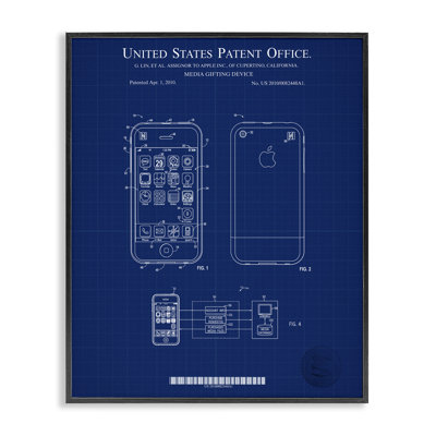 Cell Phone Blueprint Framed Giclee Art by Karl Hronek