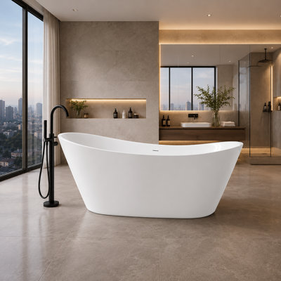 51 in. L x 27.5 in. W Freestanding Soaking Acrylic Bathtub with Drain and Overflow, Glossy White