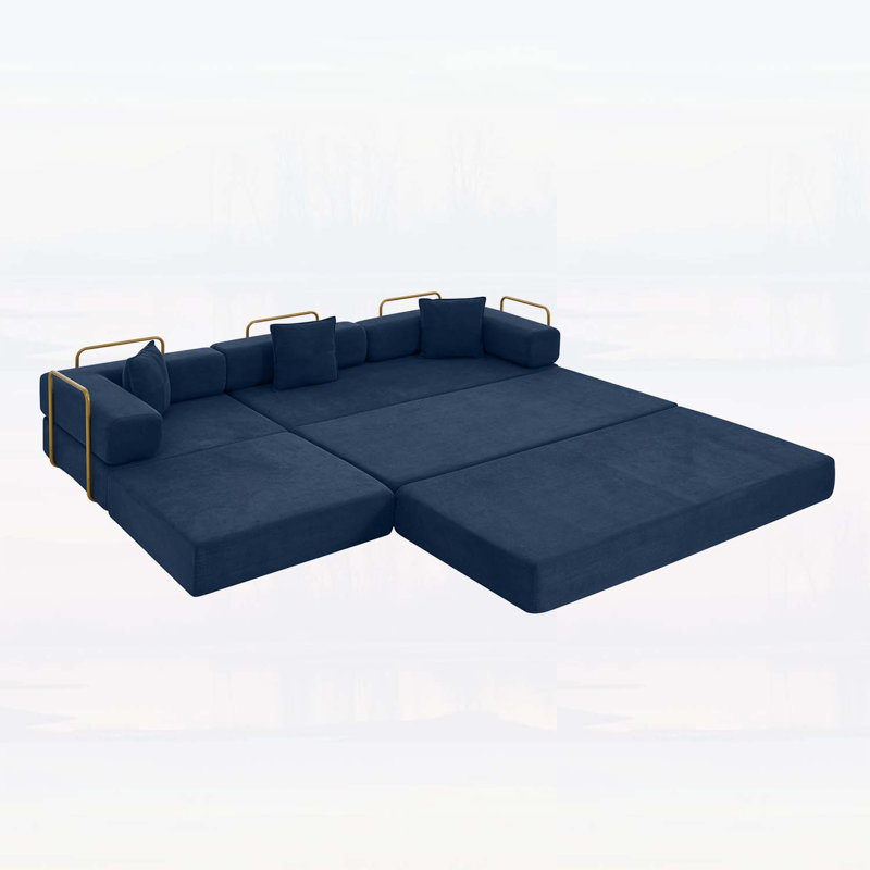 Canapé modulaire de 108 po avec méridienne en L et siège profond pour un confort et un style ultimes, Blue Corduroy, Blue