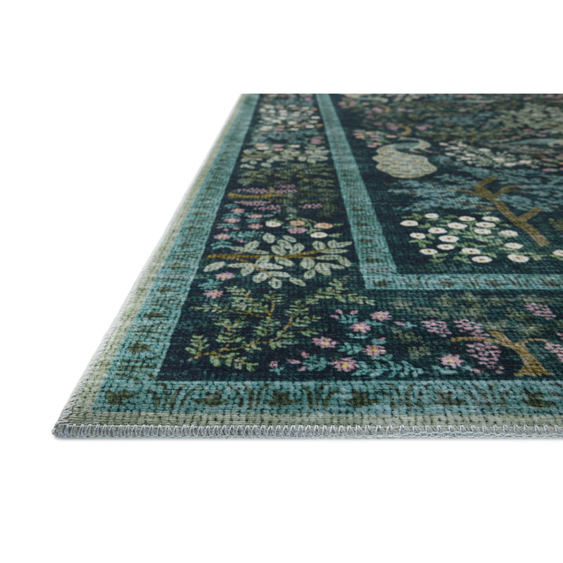 Tapis bleu sarcelle Rifle Paper Co. x Loloi, Rectangle 3 pi 9 po x 5 pi 9 po