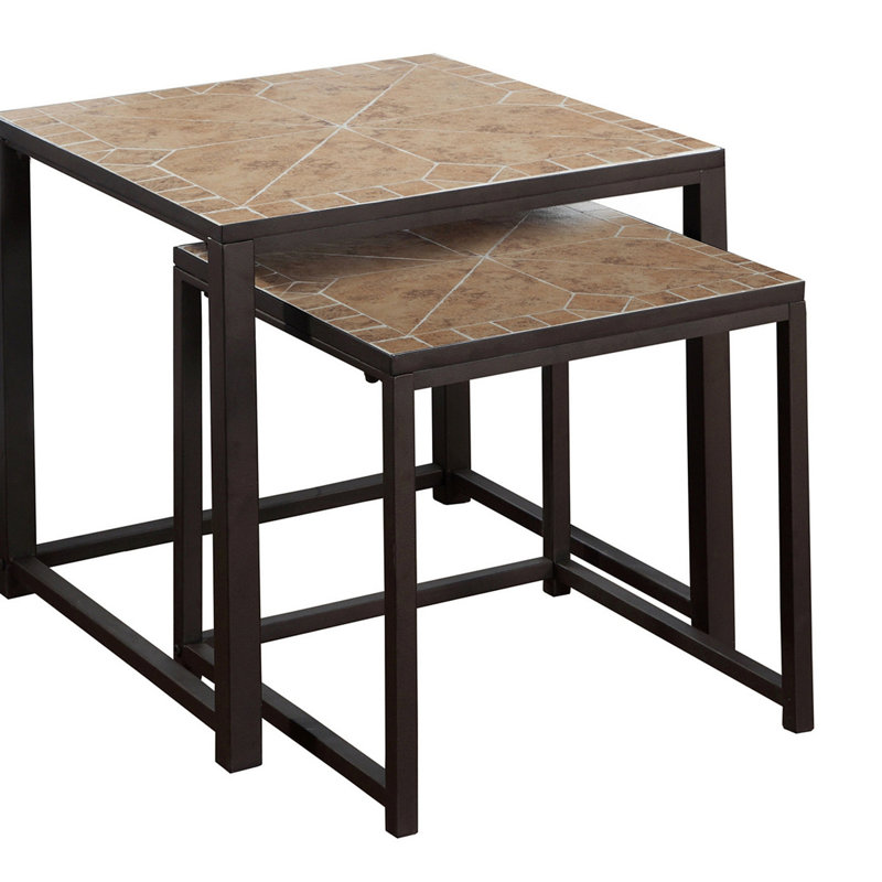 Ensemble de 2 tables gigognes en métal, Brown