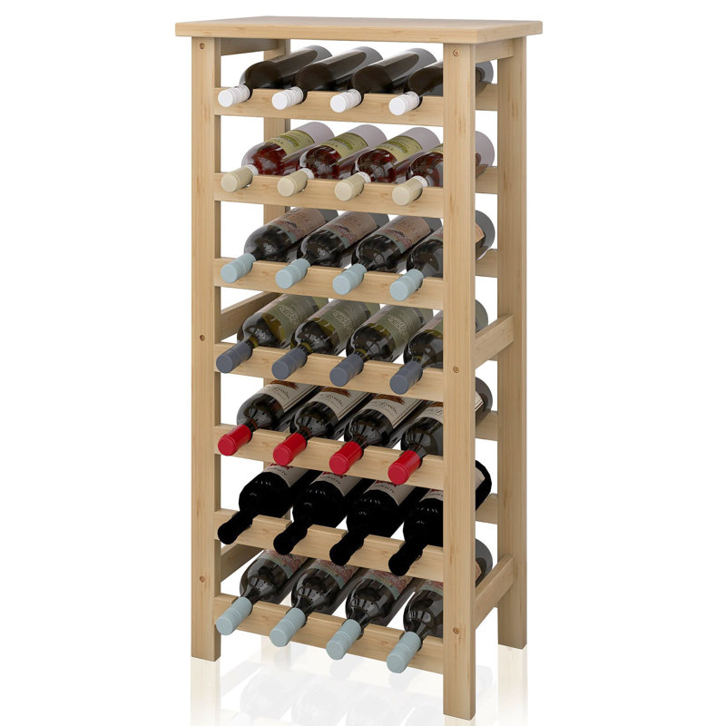 Coltan 28 Bottle Solid Wood Floor Wine Bottle Rack, Natural