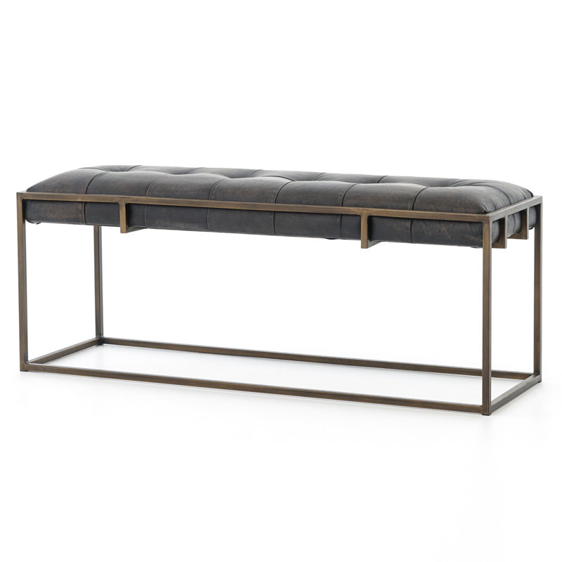 Oxford Leather Bench, Rialto Ebony Top Grain Leather