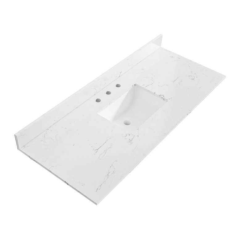 Comptoir de meuble-lavabo en pierre reconstituée 54 "avec lavabo rectangulaire encastré en céramique et dosseret 4"