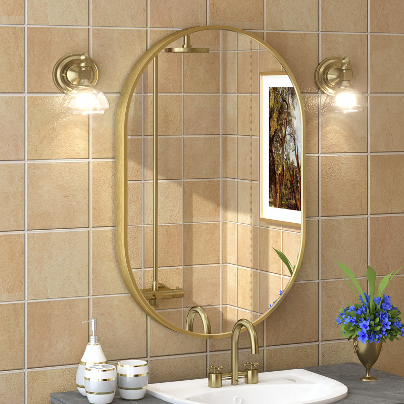 Miroir mural Amara, 30 po x 20 po, Or brossé