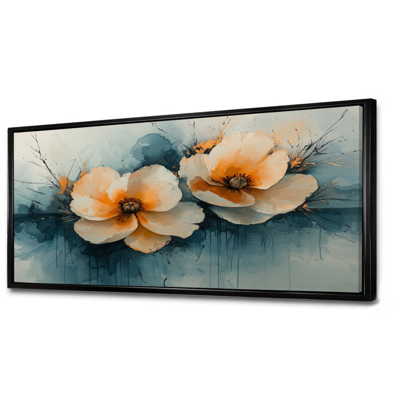 Abstrait aquarelle de pivoines dans la brise I - pivoines, impressions sur toile, Black, 28" H x 60" W, Floater Framed