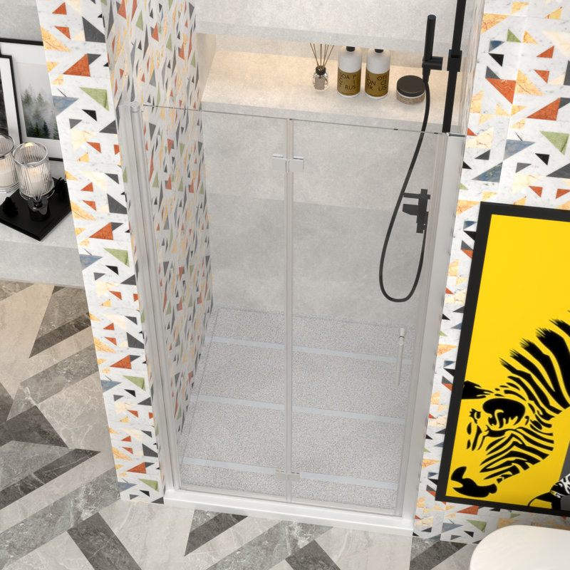 ImageYou Frameless Bifold Shower Door, 36"Wx72"H, Adjustable Width 36-37 3/8", Easy Installation with Magnetic Waterproof Seal