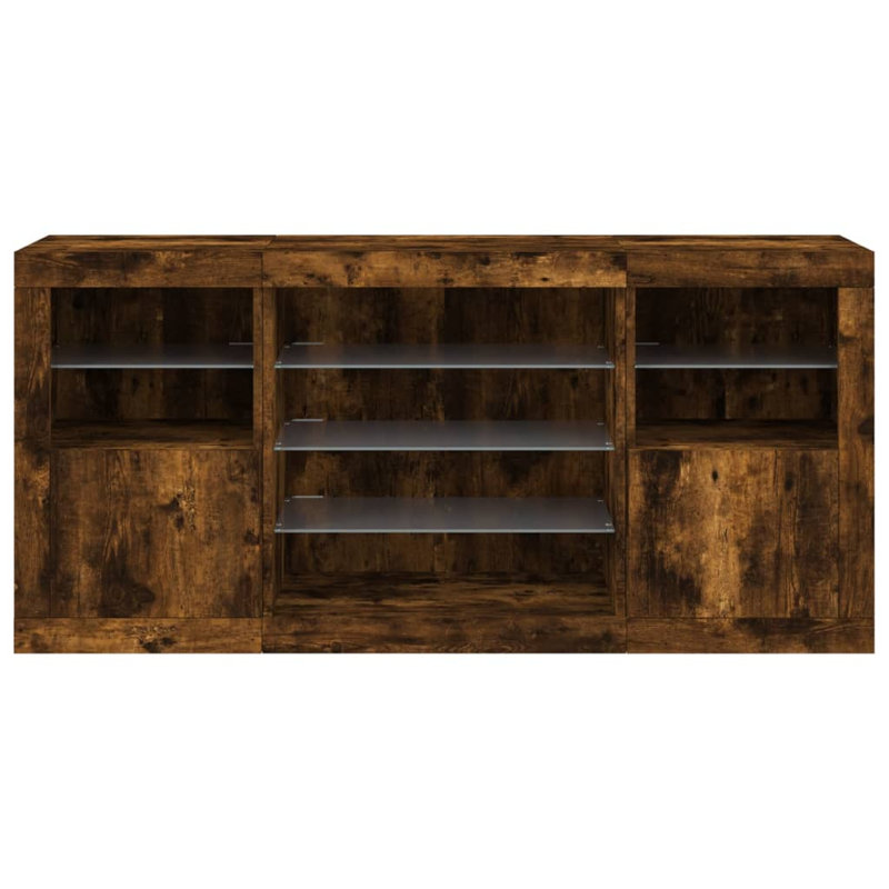 Azzie 142.5 cm W Glass Sideboard, Smoked Oak