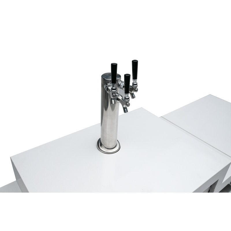 Mont Alpi MA-KEG Stainless Steel Outdoor Rated 3 Beer Tap Kegerator Keg Center Refrigerator Module with Digital Display + White Granite Countertop - Holds 3 Pony Kegs - Fits Island Grills